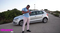 Muscle man cruising car parks for cock